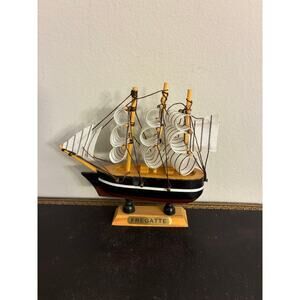 Vintage Wooden Fishing Boat Model Nautical Decor Coastal